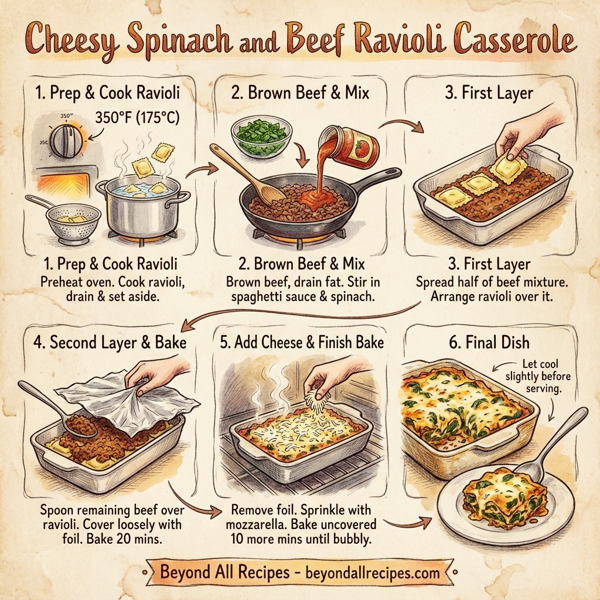Cheesy Spinach and Beef Ravioli Casserole instructions