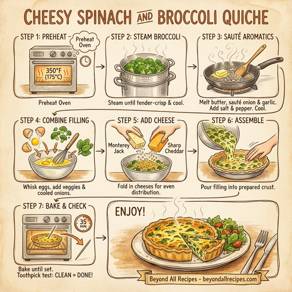 Cheesy Spinach and Broccoli Quiche instructions