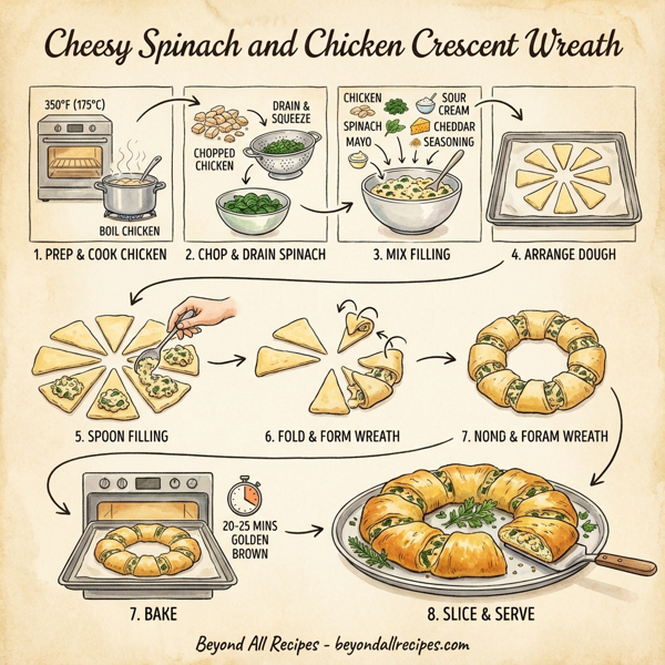 Cheesy Spinach and Chicken Crescent Wreath instructions