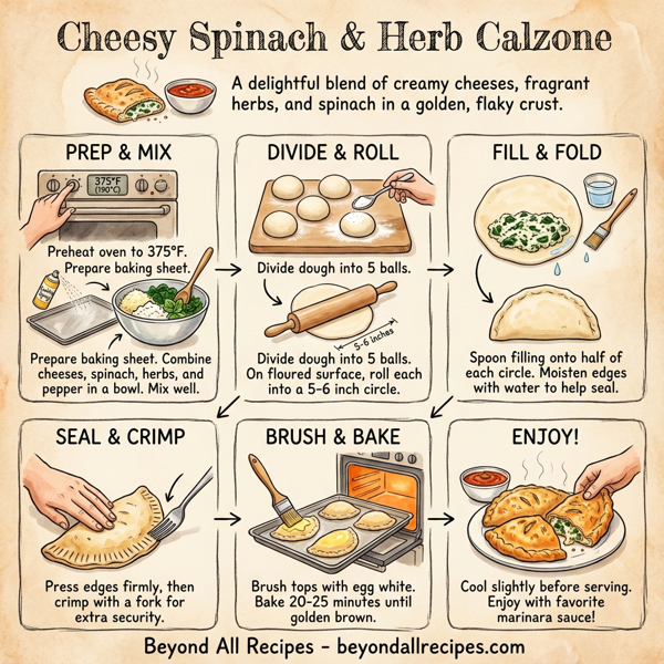 Cheesy Spinach and Herb Calzone instructions