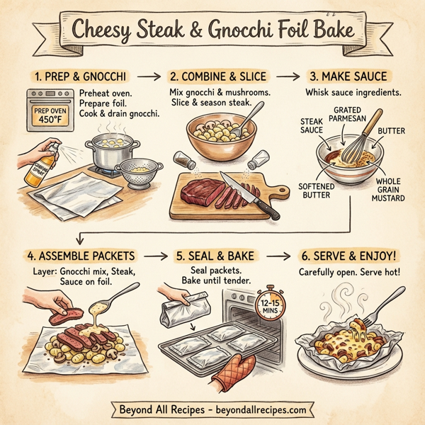 Cheesy Steak & Gnocchi Foil Bake instructions