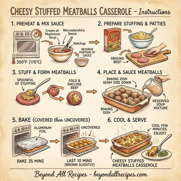 Cheesy Stuffed Meatballs Casserole instructions