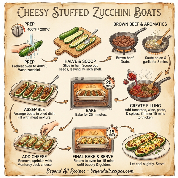 Cheesy Stuffed Zucchini Boats instructions
