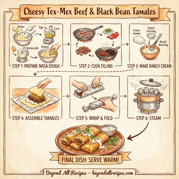 Cheesy Tex-Mex Beef & Black Bean Tamales instructions