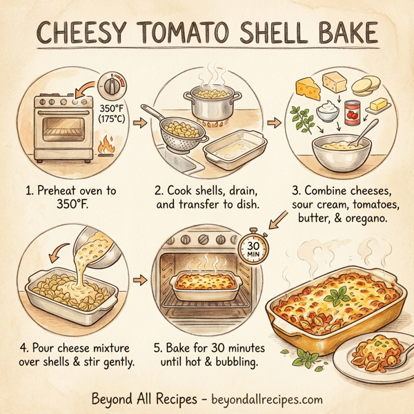 Cheesy Tomato Shell Bake instructions