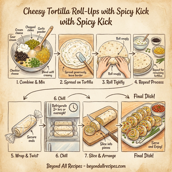 Cheesy Tortilla Roll-Ups with Spicy Kick instructions