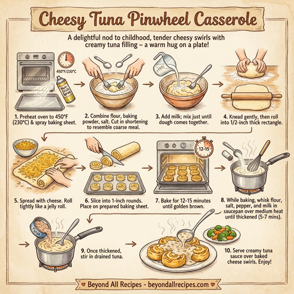 Cheesy Tuna Pinwheel Casserole instructions