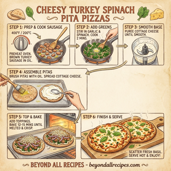 Cheesy Turkey Spinach Pita Pizzas instructions