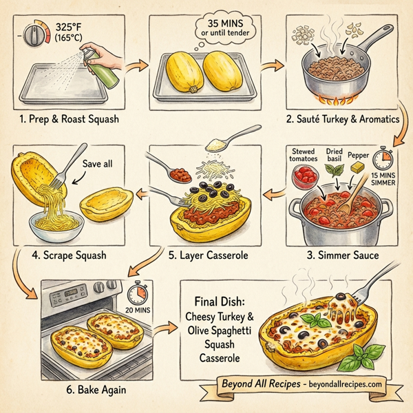 Cheesy Turkey & Olive Spaghetti Squash Casserole instructions