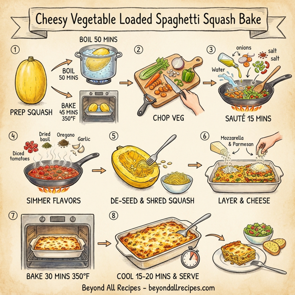 Cheesy Vegetable Loaded Spaghetti Squash Bake instructions