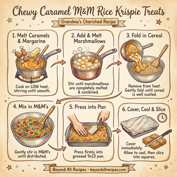 Chewy Caramel M&M Rice Krispie Treats instructions