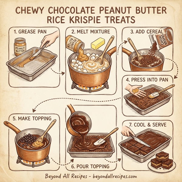 Chewy Chocolate Peanut Butter Rice Krispie Treats instructions