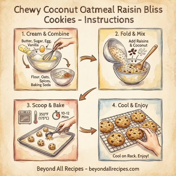 Chewy Coconut Oatmeal Raisin Bliss Cookies instructions