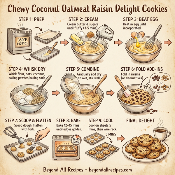 Chewy Coconut Oatmeal Raisin Delight Cookies instructions