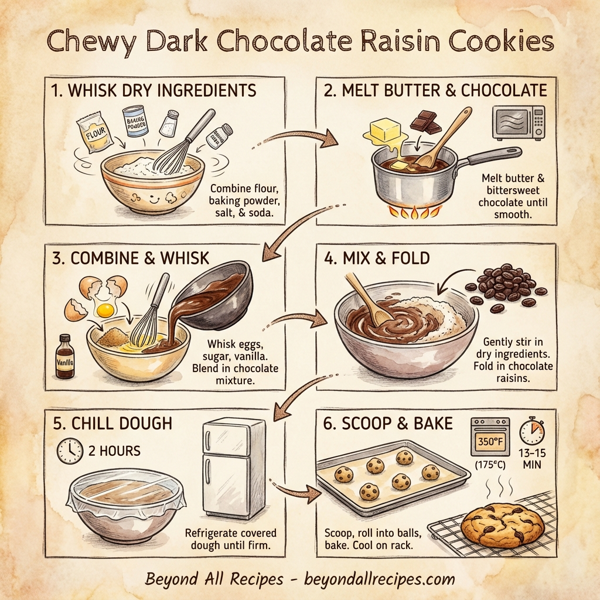Chewy Dark Chocolate Raisin Cookies instructions
