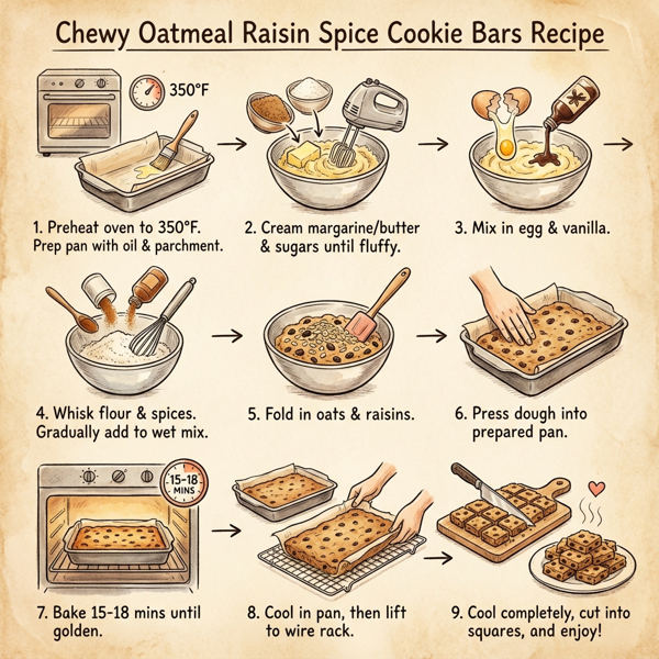 Chewy Oatmeal Raisin Spice Cookie Bars instructions