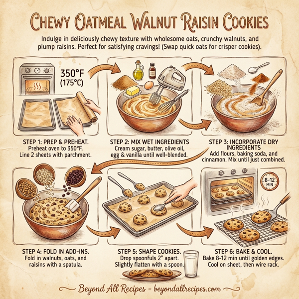 Chewy Oatmeal Walnut Raisin Cookies instructions