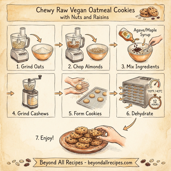 Chewy Raw Vegan Oatmeal Cookies with Nuts and Raisins instructions