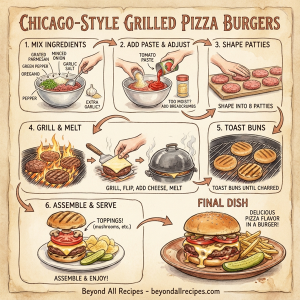 Chicago-Style Grilled Pizza Burgers instructions