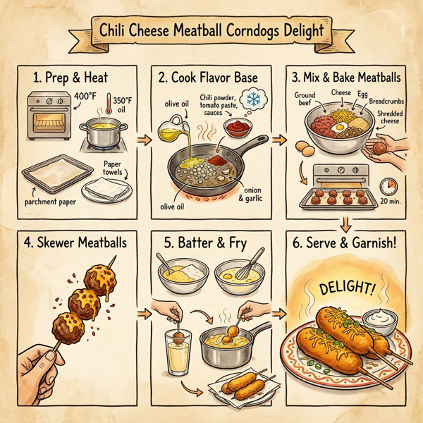 Chili Cheese Meatball Corndogs Delight instructions
