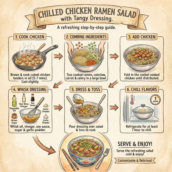 Chilled Chicken Ramen Salad with Tangy Dressing instructions