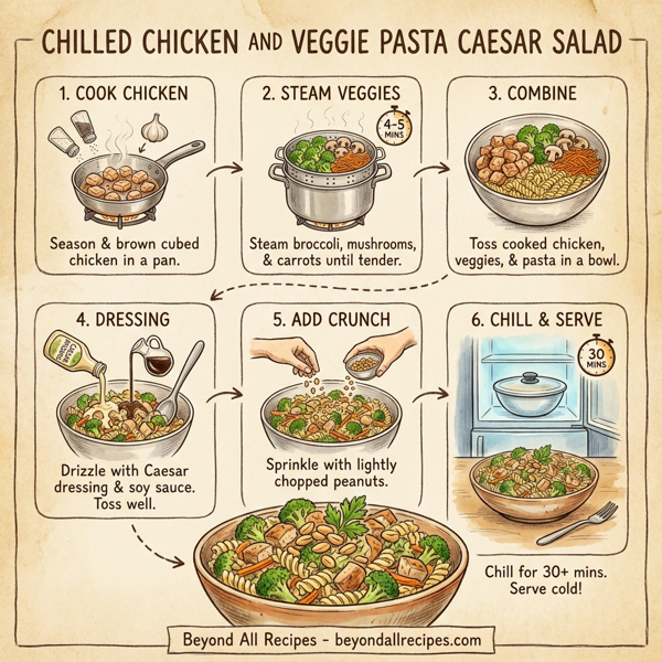 Chilled Chicken and Veggie Pasta Caesar Salad instructions
