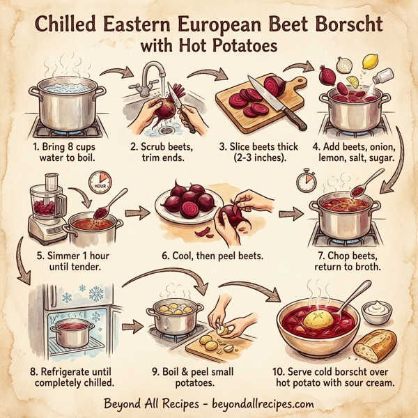 Chilled Eastern European Beet Borscht with Hot Potatoes instructions