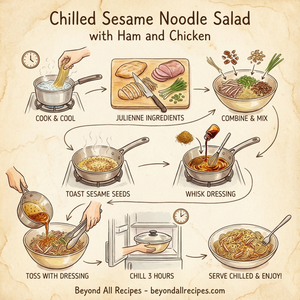 Chilled Sesame Noodle Salad with Ham and Chicken instructions