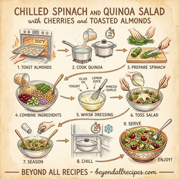 Chilled Spinach and Quinoa Salad with Cherries and Toasted Almonds instructions