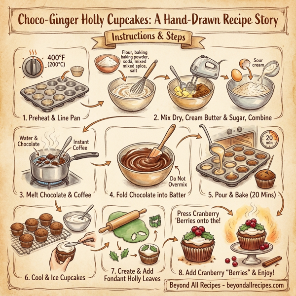 Choco-Ginger Holly Cupcakes instructions