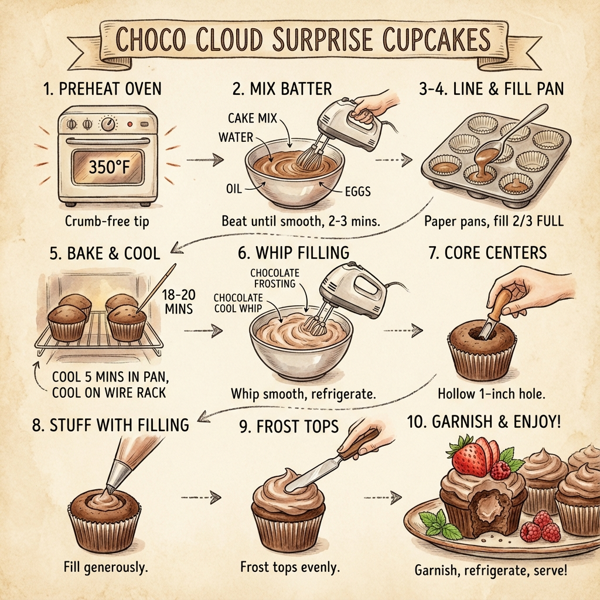 Choco Cloud Surprise Cupcakes instructions