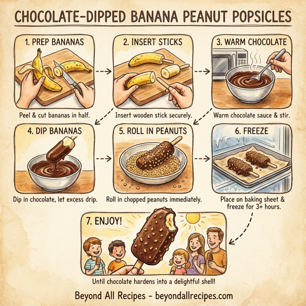Chocolate-Dipped Banana Peanut Popsicles instructions
