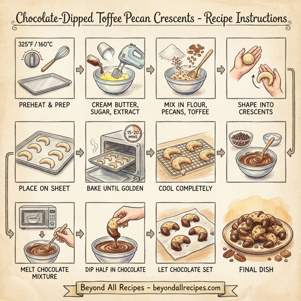Chocolate-Dipped Toffee Pecan Crescents instructions