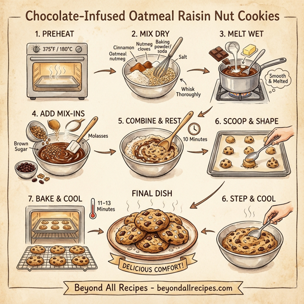 Chocolate-Infused Oatmeal Raisin Nut Cookies instructions