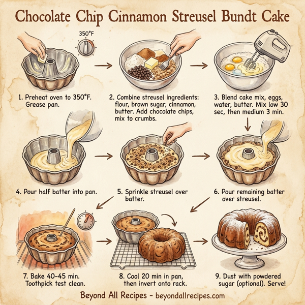 Chocolate Chip Cinnamon Streusel Bundt Cake instructions