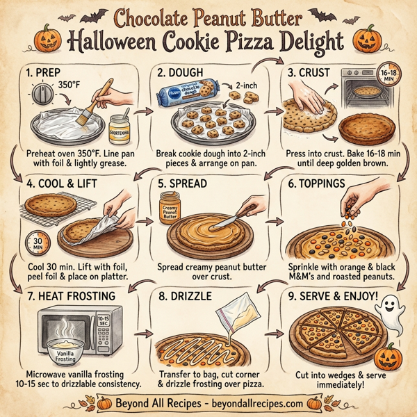 Chocolate Peanut Butter Halloween Cookie Pizza Delight instructions