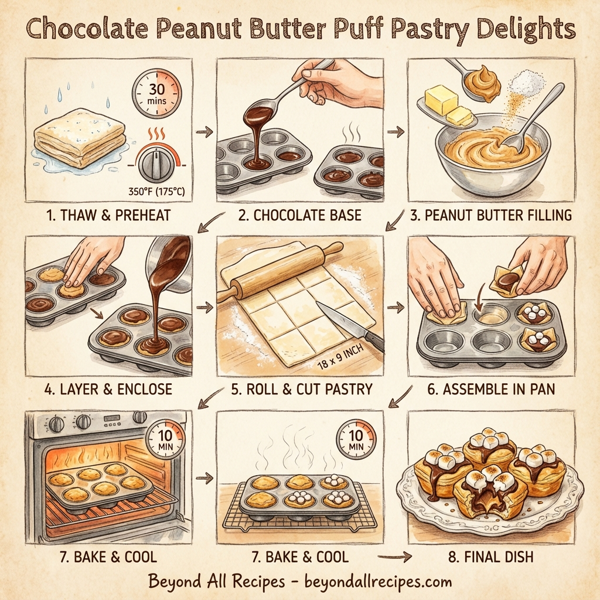 Chocolate Peanut Butter Puff Pastry Delights instructions