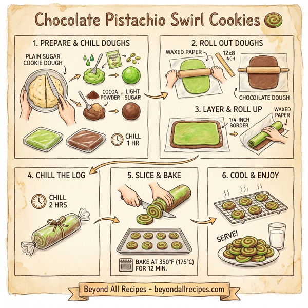 Chocolate Pistachio Swirl Cookies instructions