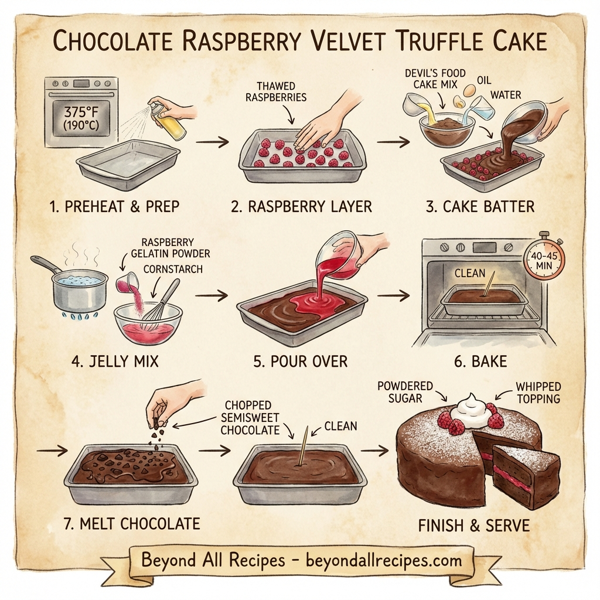 Chocolate Raspberry Velvet Truffle Cake instructions