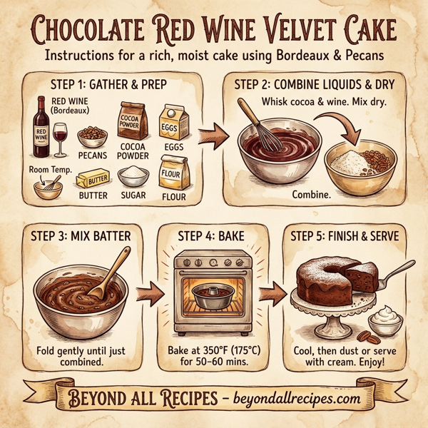 Chocolate Red Wine Velvet Cake instructions