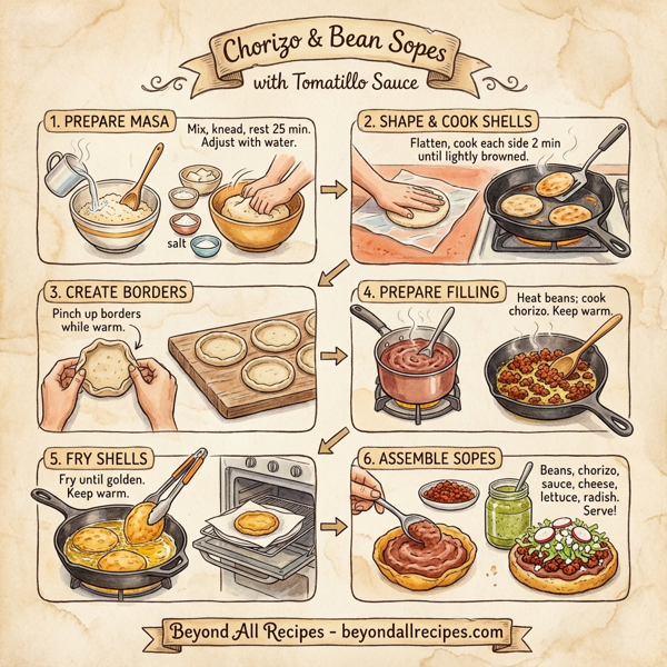 Chorizo and Bean Sopes with Tomatillo Sauce instructions