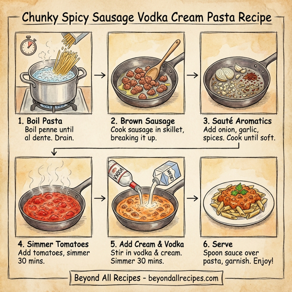 Chunky Spicy Sausage Vodka Cream Pasta instructions