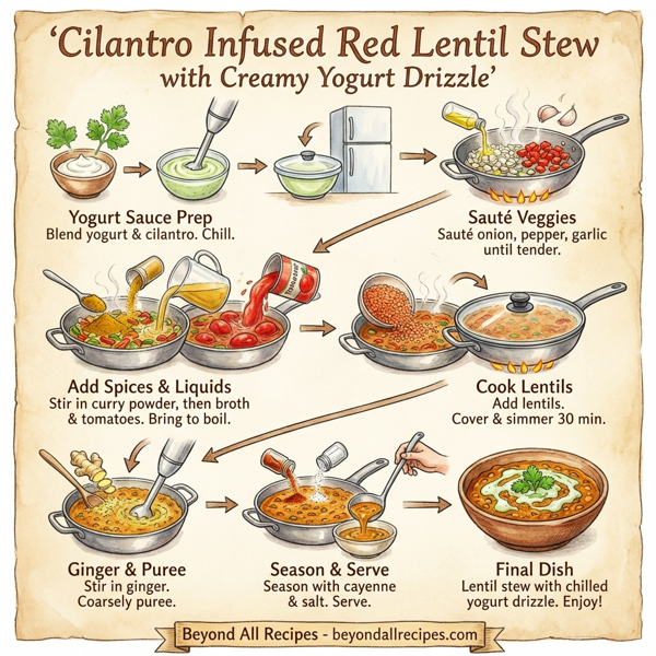 Cilantro Infused Red Lentil Stew with Creamy Yogurt Drizzle instructions
