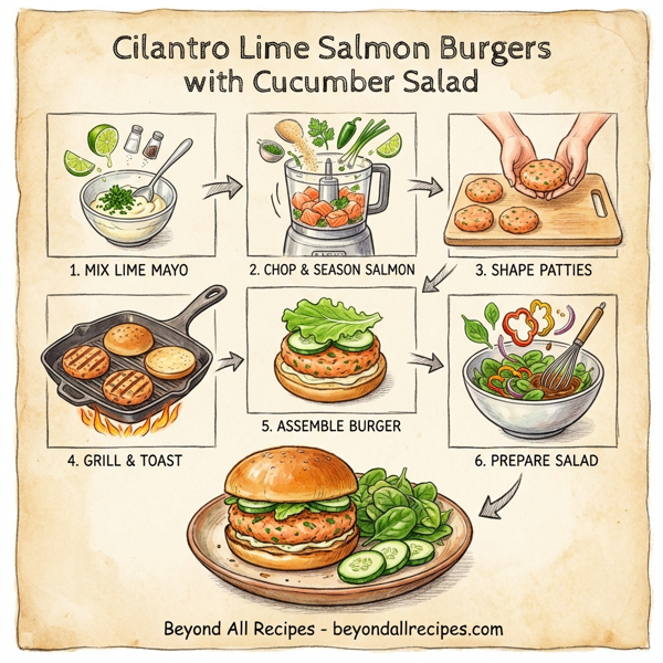 Cilantro Lime Salmon Burgers with Cucumber Salad instructions