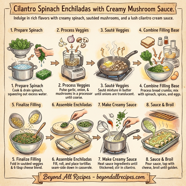 Cilantro Spinach Enchiladas with Creamy Mushroom Sauce instructions