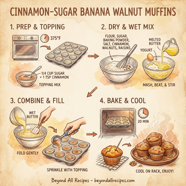 Cinnamon-Sugar Banana Walnut Muffins instructions