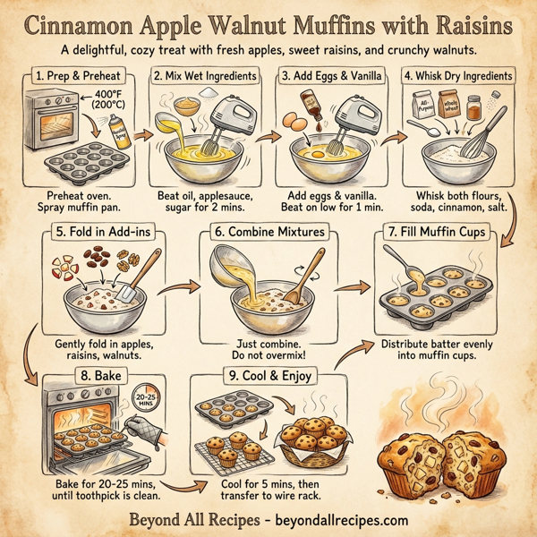 Cinnamon Apple Walnut Muffins with Raisins instructions