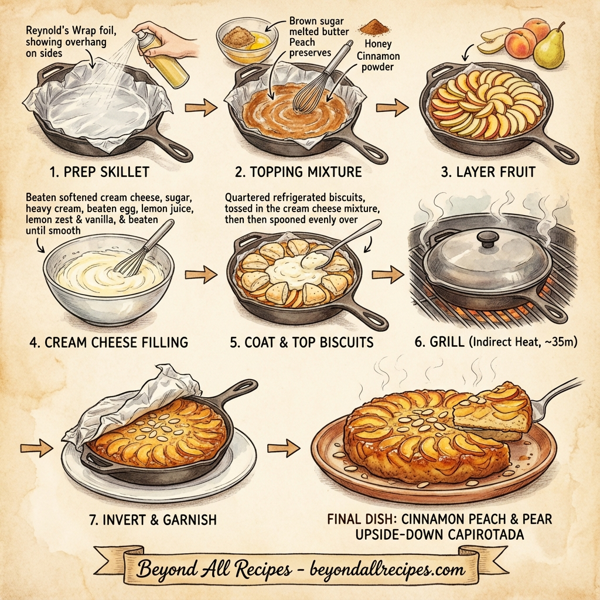 Cinnamon Peach and Pear Upside-Down Capirotada instructions