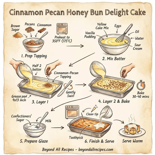 Cinnamon Pecan Honey Bun Delight Cake instructions