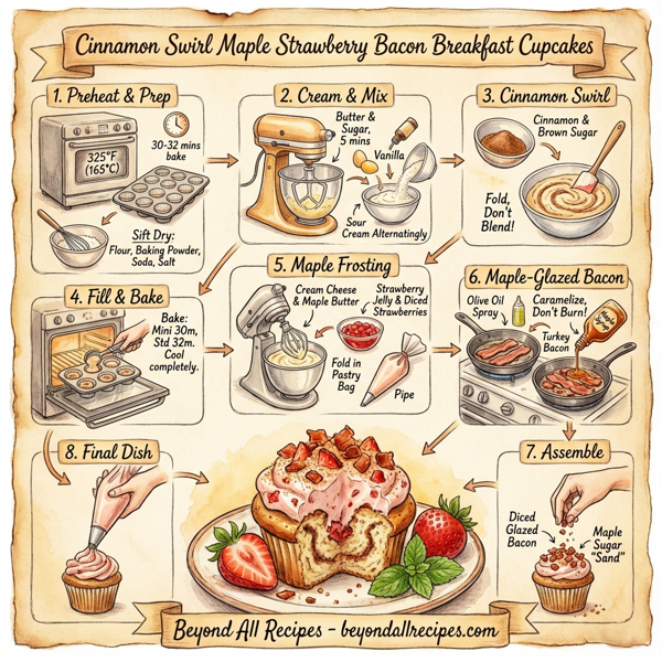 Cinnamon Swirl Maple Strawberry Bacon Breakfast Cupcakes instructions